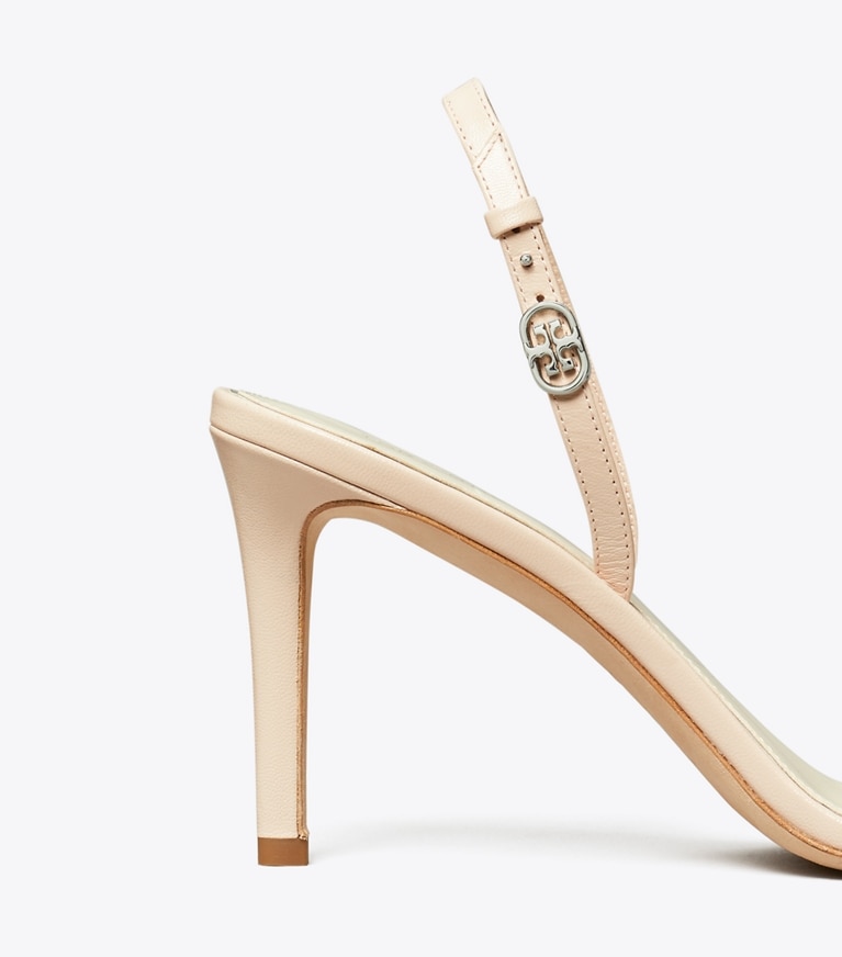 Tory Burch designer sandals Double T Buckle Heel Sandal in SOFT PINK detail