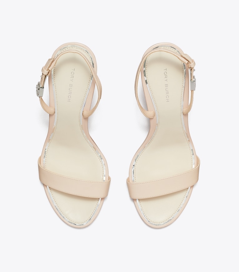 Tory Burch designer sandals Double T Buckle Heel Sandal in SOFT PINK overhead