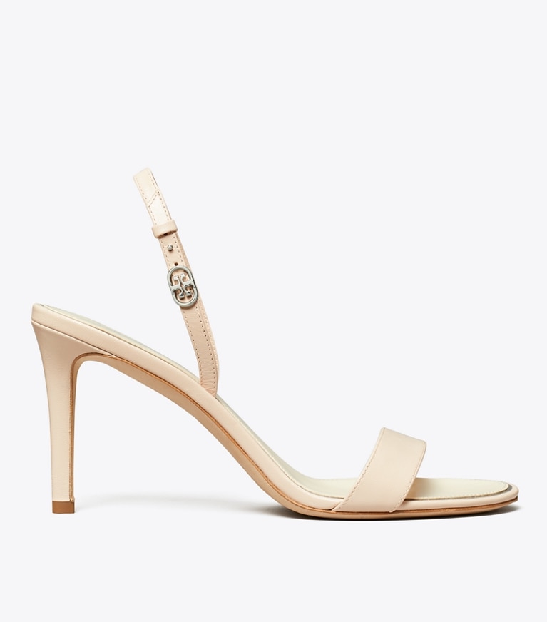 Tory Burch designer sandals Double T Buckle Heel Sandal in SOFT PINK side