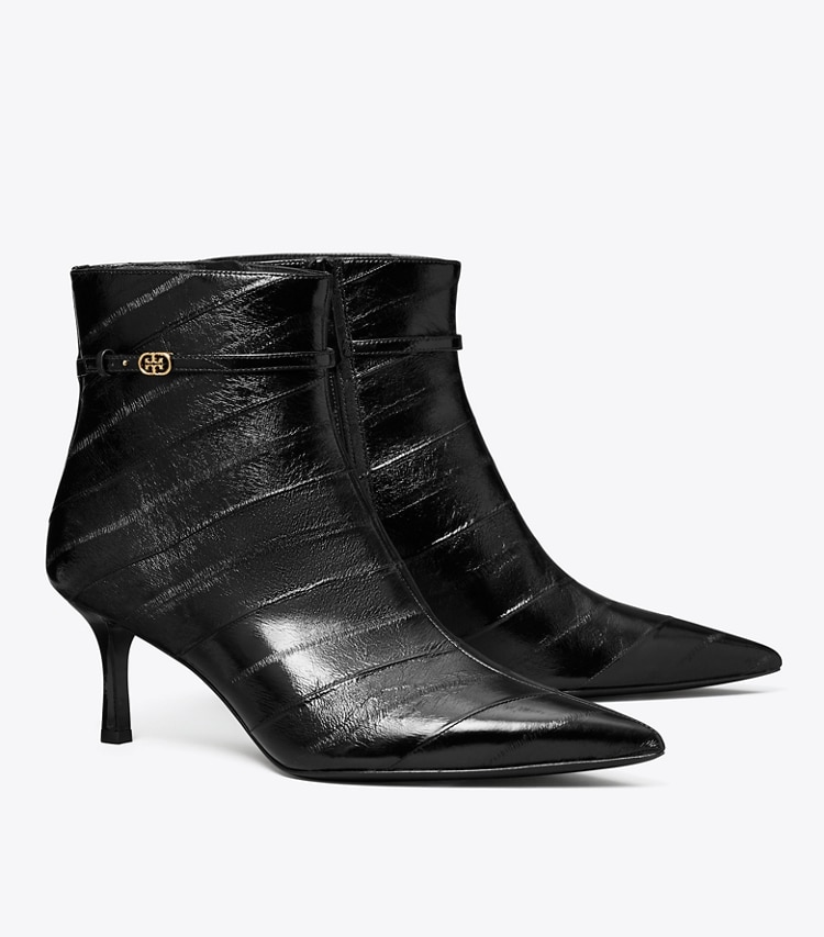 Tory Burch designer ankle boots Double T Buckle Heeled Ankle Boot in PERFECT BLACK angle