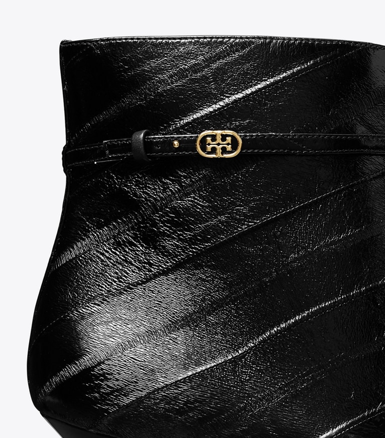 Tory Burch designer ankle boots Double T Buckle Heeled Ankle Boot in PERFECT BLACK angle