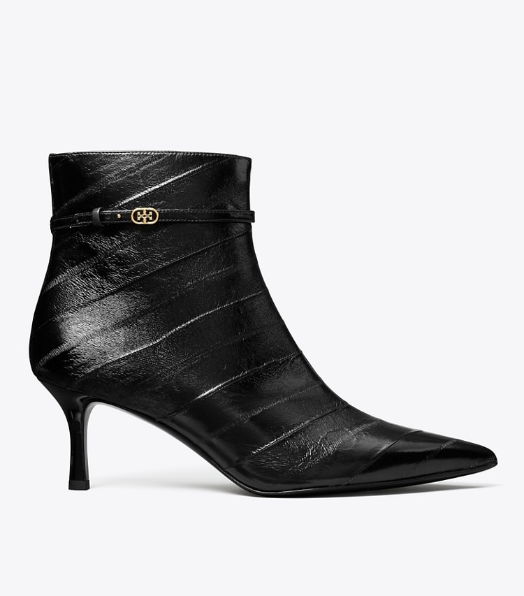 Tory Burch designer ankle boots Double T Buckle Heeled Ankle Boot in PERFECT BLACK side