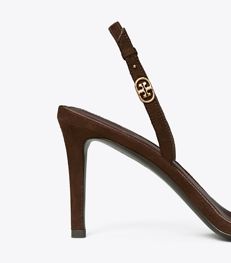 Tory Burch designer sandals Double T Buckle Heeled Sandal in DARK COCOA angle