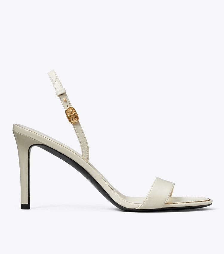 Tory Burch designer sandals Double T Buckle Heeled Sandal in LIGHT CREAM side