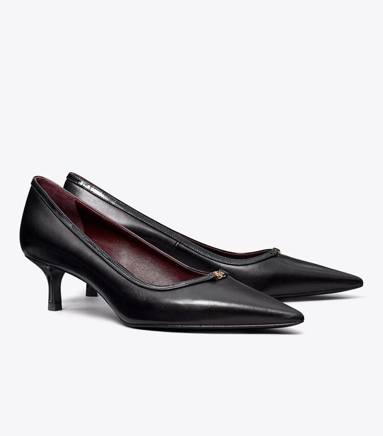 Tory Burch designer ヒール ダブルTバックル キトゥンヒールパンプス in PERFECT BLACK / PERFECT BLACK angle
