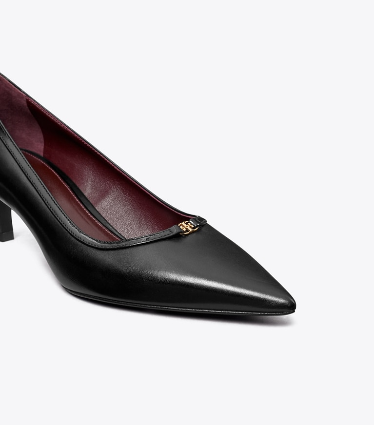 Tory Burch designer ヒール ダブルTバックル キトゥンヒールパンプス in PERFECT BLACK / PERFECT BLACK angle