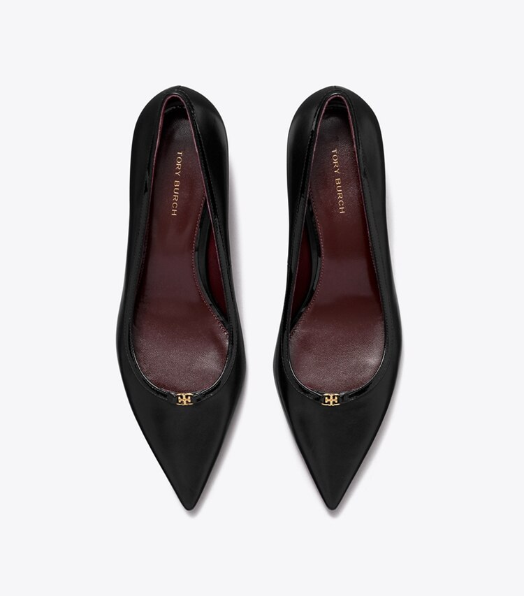 Tory Burch designer ヒール ダブルTバックル キトゥンヒールパンプス in PERFECT BLACK / PERFECT BLACK オーバーヘッド