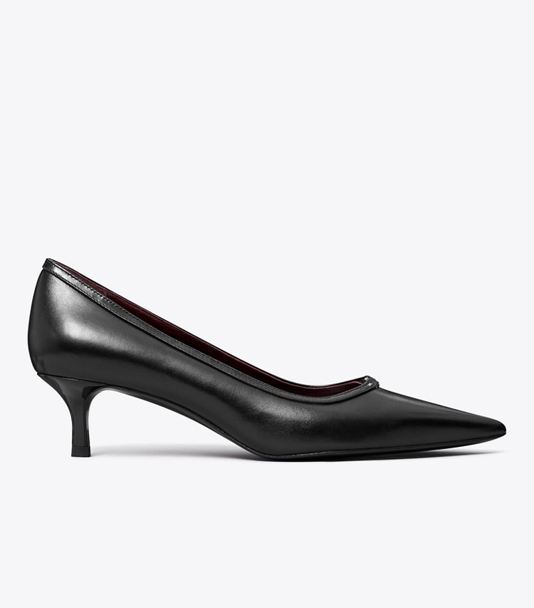 Tory Burch designer ヒール ダブルTバックル キトゥンヒールパンプス in PERFECT BLACK / PERFECT BLACK side