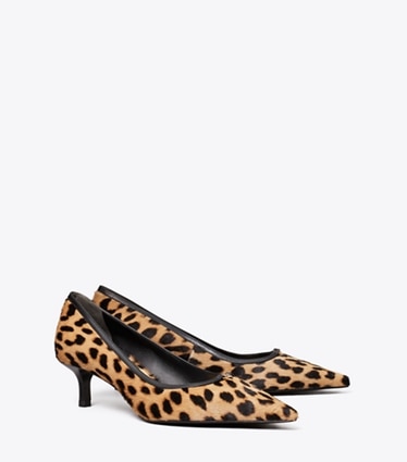 Tory Burch designer heels Double T Buckle Low-Heeled Pump in CLASSIC LEOPARD angle