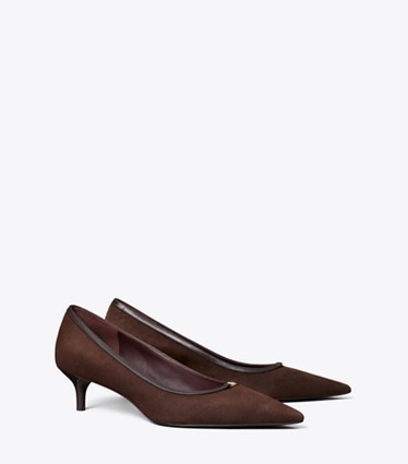 Tory Burch designer heels Double T Buckle Low-Heeled Pump in DARK COCOA angle