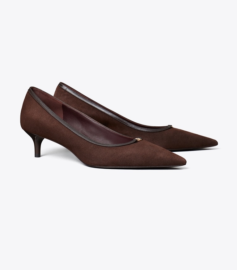 Tory Burch designer heels Double T Buckle Low-Heeled Pump in DARK COCOA angle