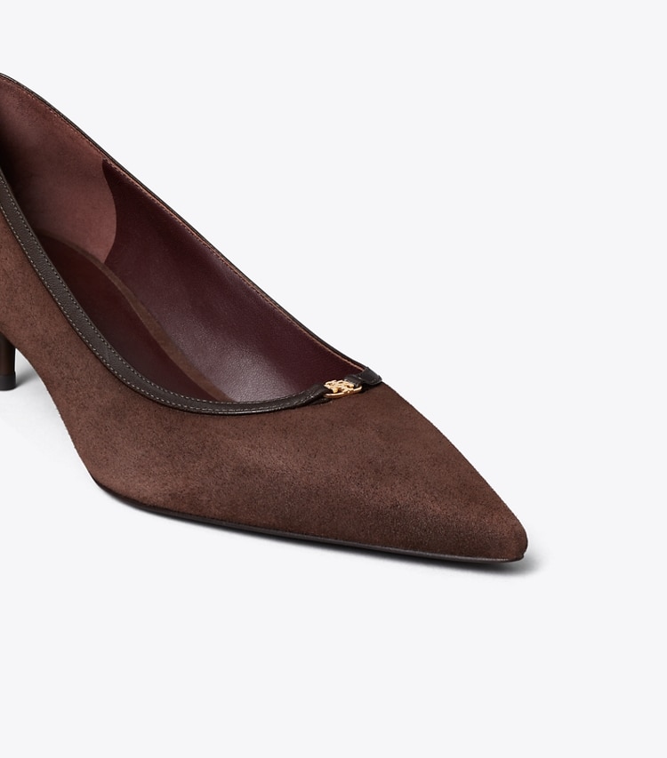 Tory Burch designer heels Double T Buckle Low-Heeled Pump in DARK COCOA detail