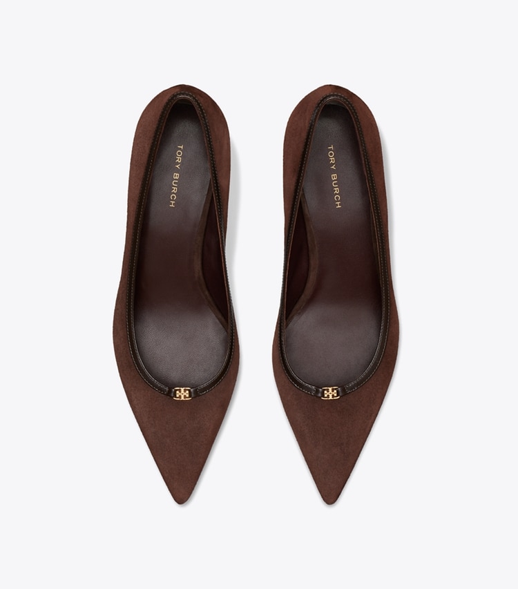 Tory Burch designer heels Double T Buckle Low-Heeled Pump in DARK COCOA overhead