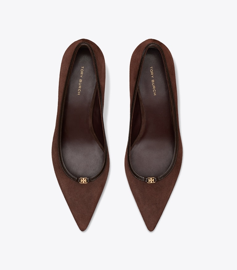 Tory Burch designer heels Double T Buckle Low-Heeled Pump in DARK COCOA overhead