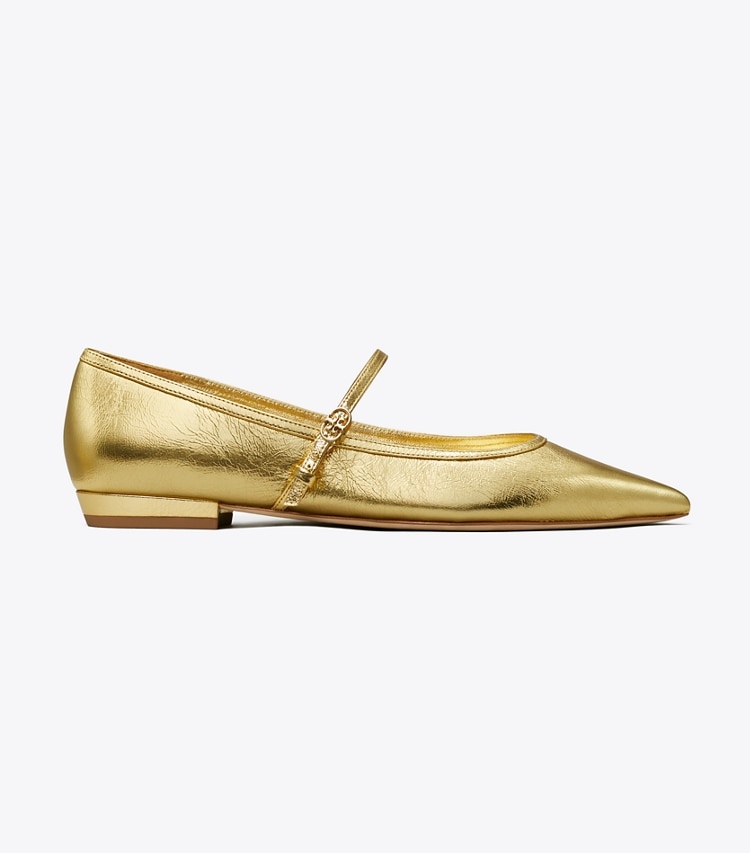 Tory Burch designer flats Double T Buckle Mary Jane in SPARK GOLD side
