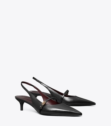 Tory Burch designer heels Double T Buckle Mary Jane Slingback in PERFECT BLACK / PERFECT BLACK angle