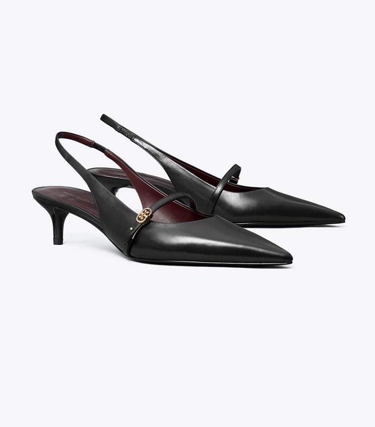 Tory Burch designer heels Double T Buckle Mary Jane Slingback in PERFECT BLACK / PERFECT BLACK angle