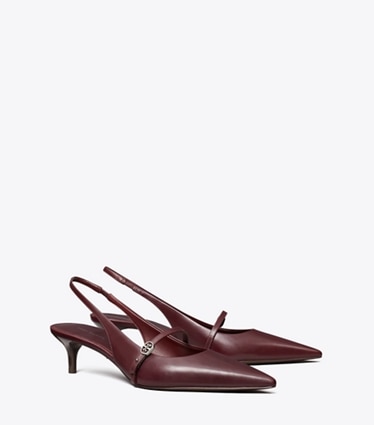 Tory Burch designer heels Double T Buckle Mary Jane Slingback in DARK CARMINE / DARK CARMINE angle