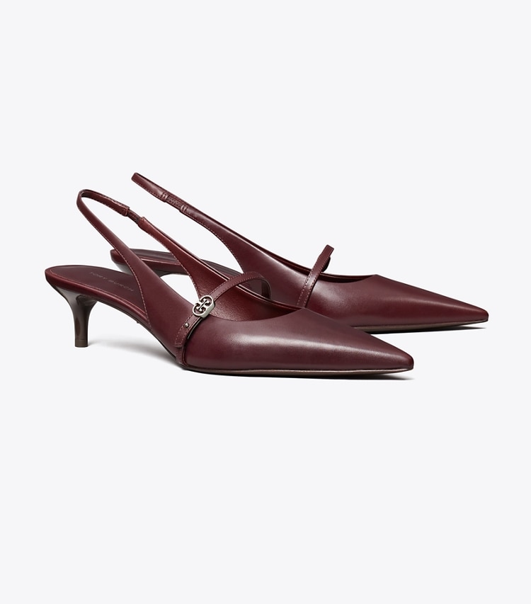 Tory Burch designer heels Double T Buckle Mary Jane Slingback in DARK CARMINE / DARK CARMINE angle