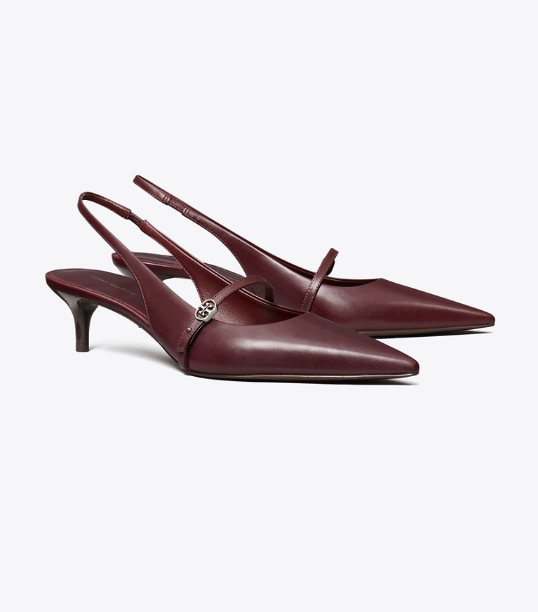Tory Burch designer heels Double T Buckle Mary Jane Slingback in DARK CARMINE / DARK CARMINE angle