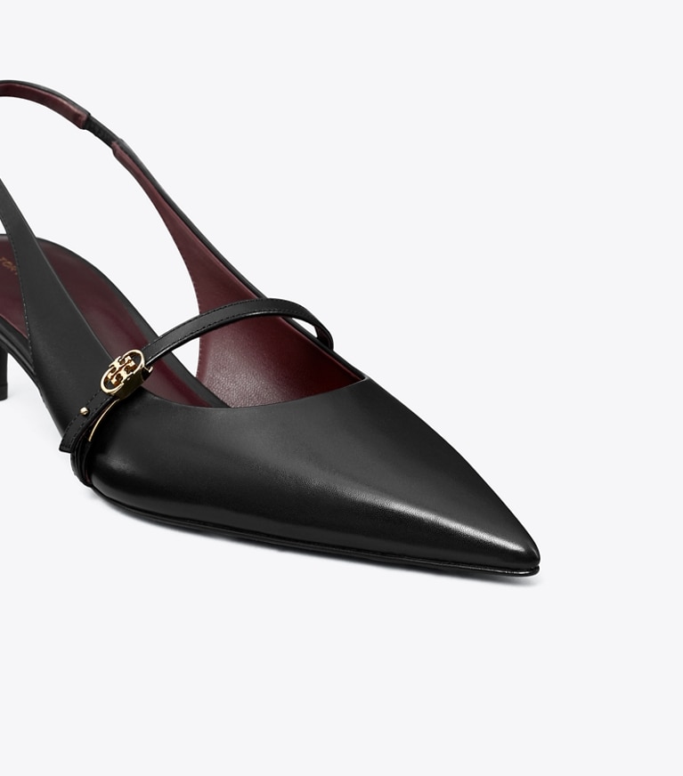 Tory Burch designer heels Double T Buckle Mary Jane Slingback in PERFECT BLACK / PERFECT BLACK angle