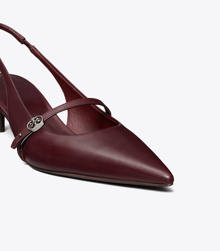 Tory Burch designer heels Double T Buckle Mary Jane Slingback in DARK CARMINE / DARK CARMINE angle