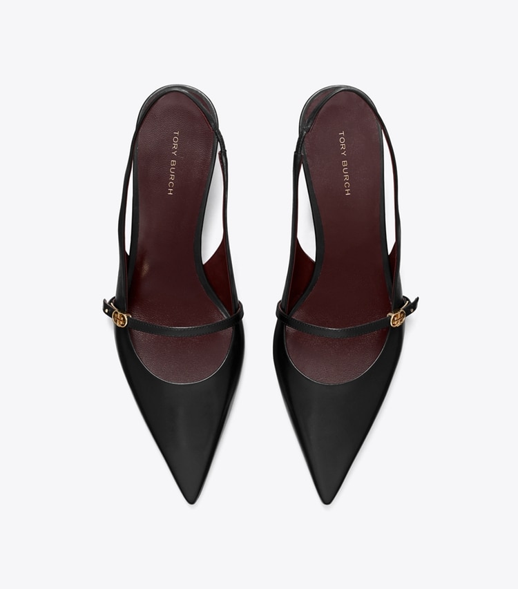 Tory Burch designer heels Double T Buckle Mary Jane Slingback in PERFECT BLACK / PERFECT BLACK overhead
