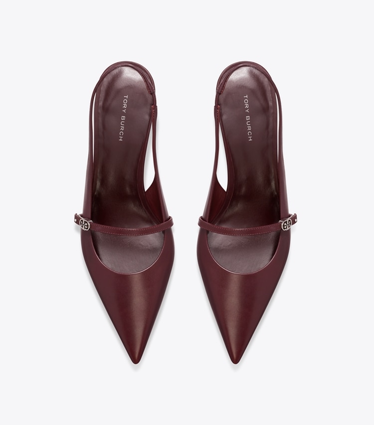 Tory Burch designer heels Double T Buckle Mary Jane Slingback in DARK CARMINE / DARK CARMINE overhead
