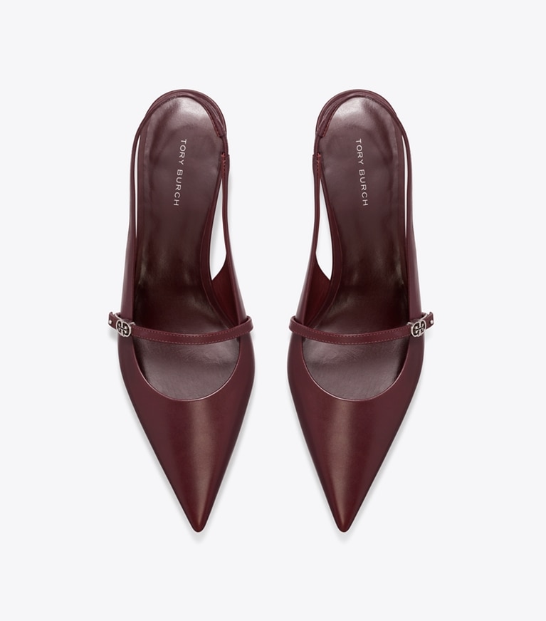 Tory Burch designer heels Double T Buckle Mary Jane Slingback in DARK CARMINE / DARK CARMINE angle