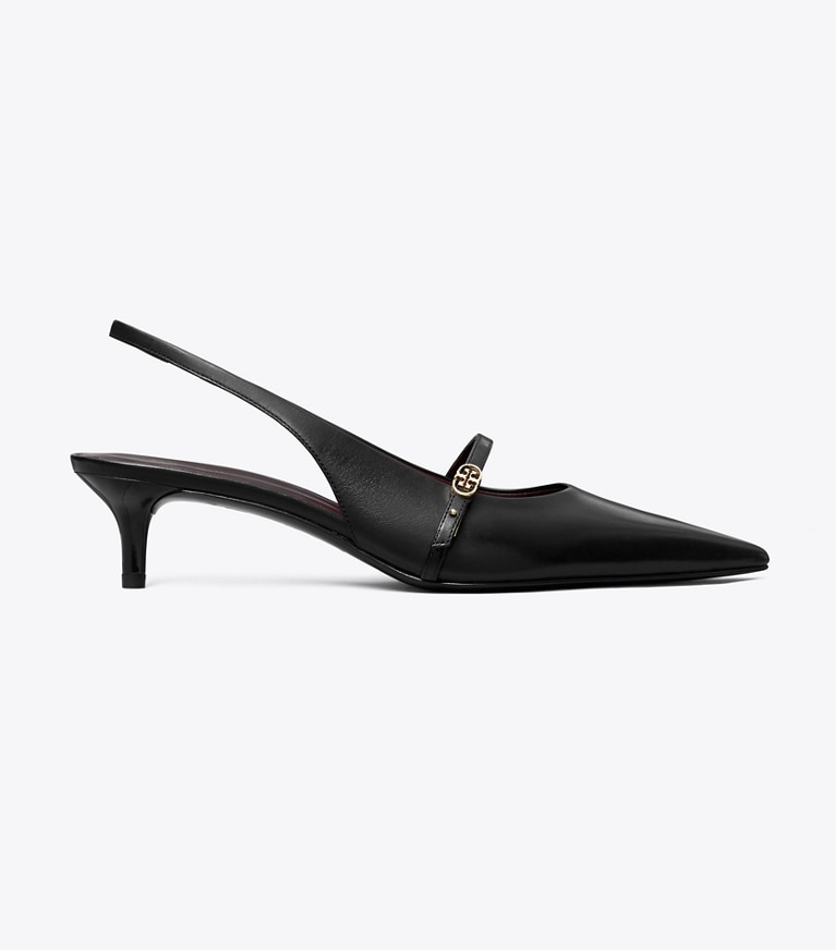 Tory Burch designer heels Double T Buckle Mary Jane Slingback in PERFECT BLACK / PERFECT BLACK angle