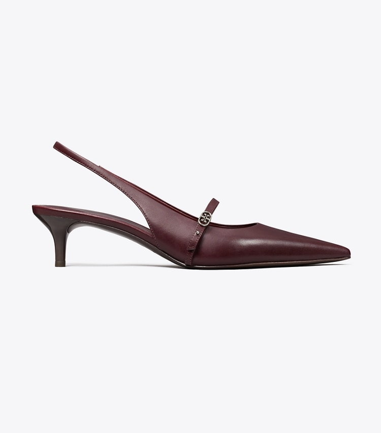 Tory Burch designer heels Double T Buckle Mary Jane Slingback in DARK CARMINE / DARK CARMINE side