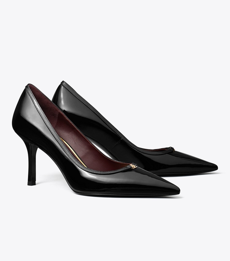 Tory Burch designer heels Double T Buckle Patent Pump in PERFECT BLACK angle