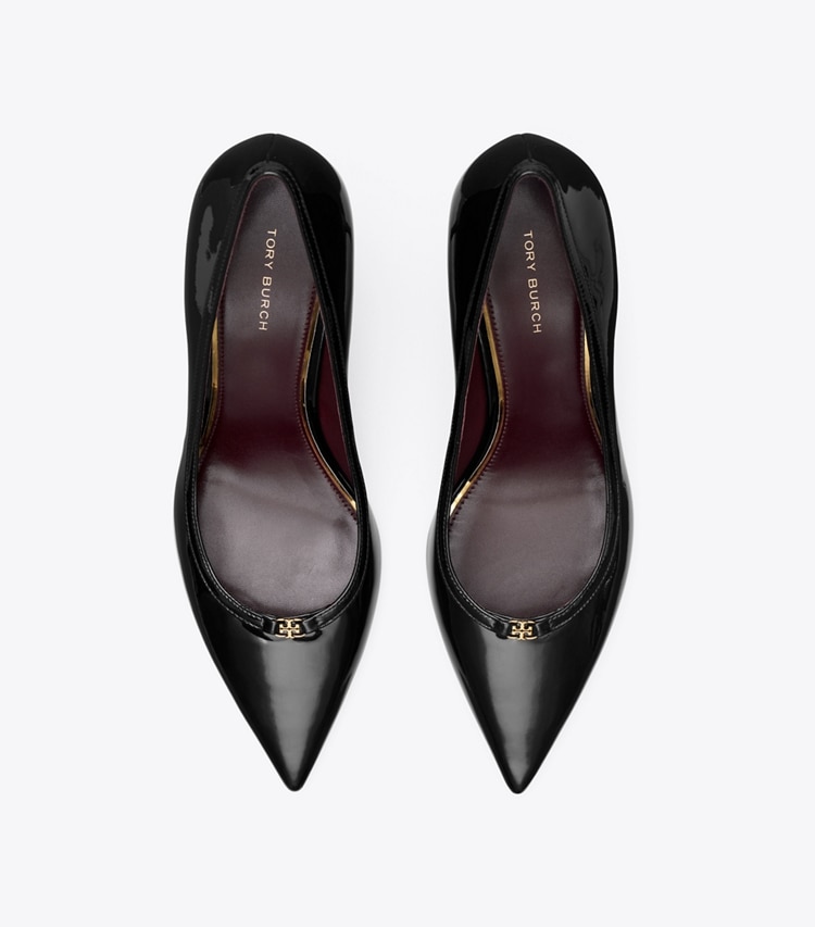 Tory Burch designer heels Double T Buckle Patent Pump in PERFECT BLACK overhead