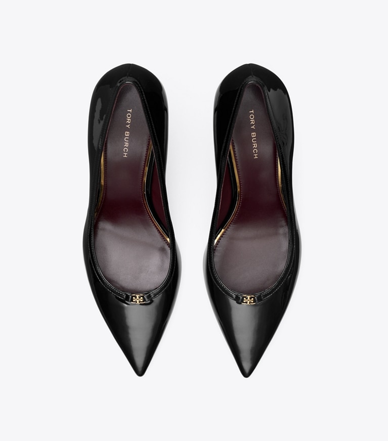 Tory Burch designer heels Double T Buckle Patent Pump in PERFECT BLACK angle
