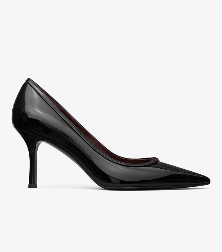 Tory Burch designer heels Double T Buckle Patent Pump in PERFECT BLACK side