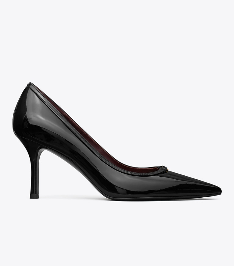 Tory Burch designer heels Double T Buckle Patent Pump in PERFECT BLACK angle