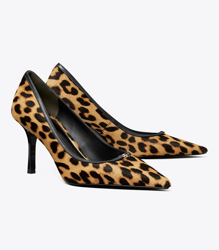 Tory Burch designer scarpe con tacco Double T Buckle Pump in CLASSIC LEOPARD angle