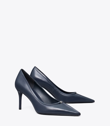 Tory Burch designer heels Double T Buckle Pump in NEW NAVY / NEW NAVY angle