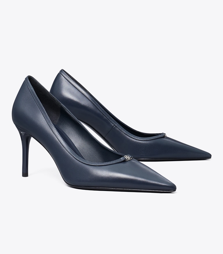 Tory Burch designer heels Double T Buckle Pump in NEW NAVY / NEW NAVY angle