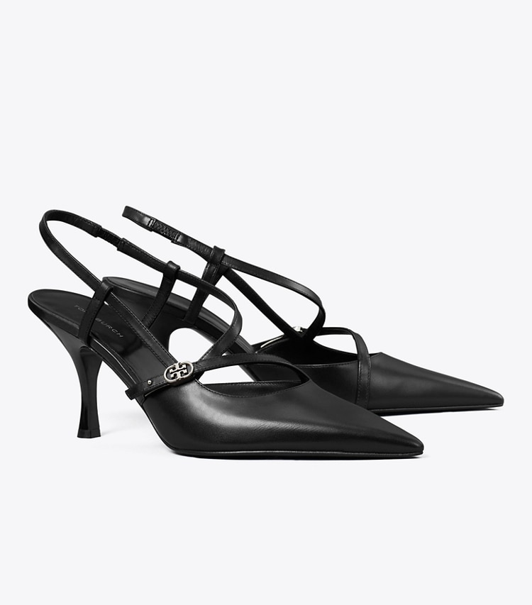 Tory Burch designer heels Double T Buckle Pump in PERFECT BLACK angle