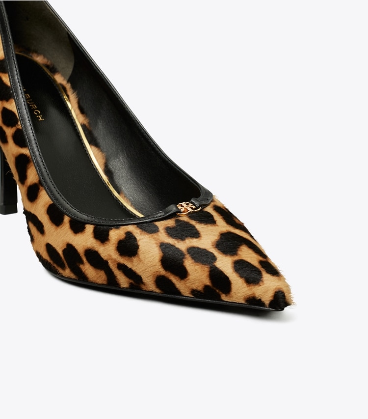 Tory Burch designer scarpe con tacco Double T Buckle Pump in CLASSIC LEOPARD dettaglio