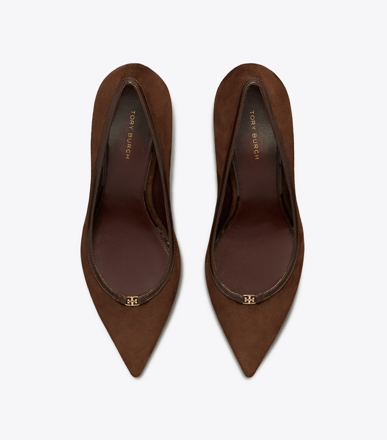 Tory Burch designer heels Double T Buckle Pump in DARK COCOA / DARK COCOA angle