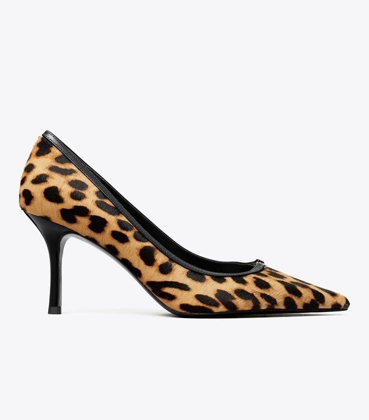 Tory Burch designer scarpe con tacco Double T Buckle Pump in CLASSIC LEOPARD side
