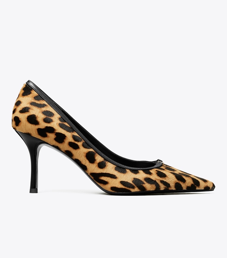 Tory Burch designer scarpe con tacco Double T Buckle Pump in CLASSIC LEOPARD angle
