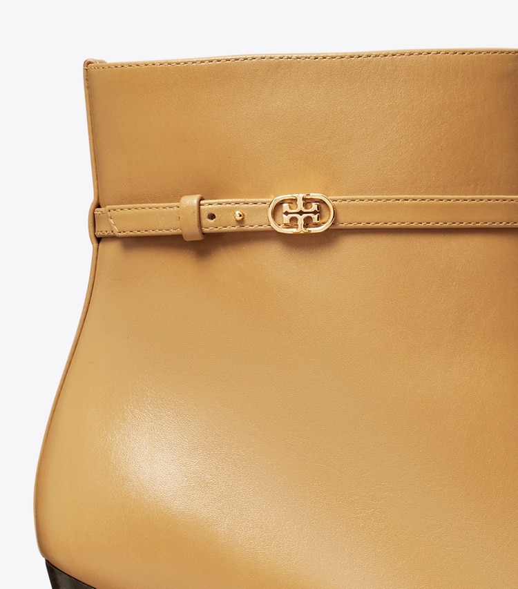 Tory Burch designer ankle boots Double T Buckle Wedge Boot in GINGER SHORTBREAD detail
