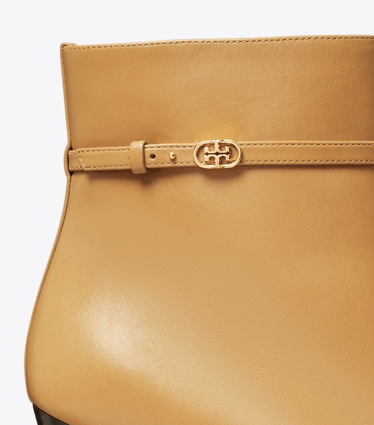 Tory Burch designer ankle boots Double T Buckle Wedge Boot in GINGER SHORTBREAD angle