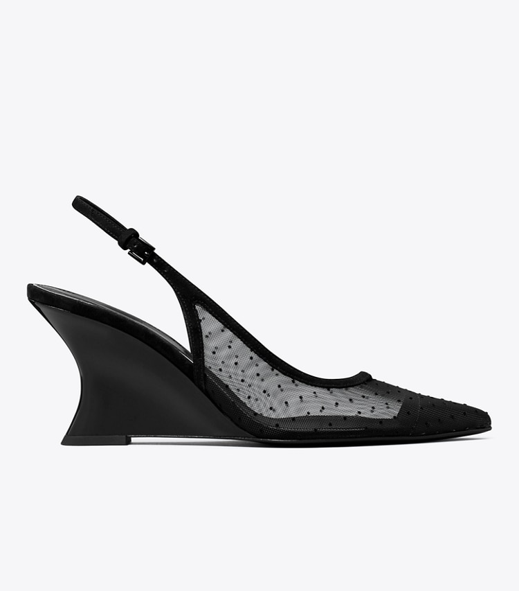 Tory Burch designer heels Double T Buckle Wedge in NERO / PERFECT BLACK side