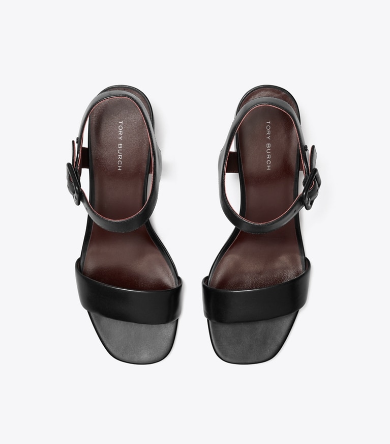 Tory Burch designer sandals Double T City Sandal in PERFECT BLACK angle