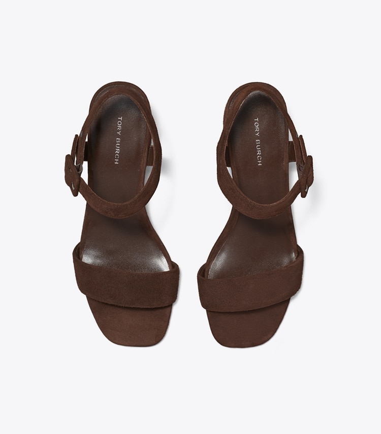 Tory Burch designer sandals Double T City Sandal in DARK COCOA overhead