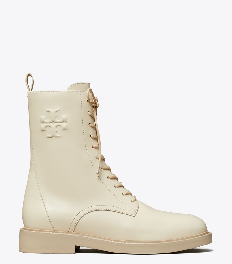 Tory Burch designer ankle boots Double T Combat Boot in LIGHT CREAM side